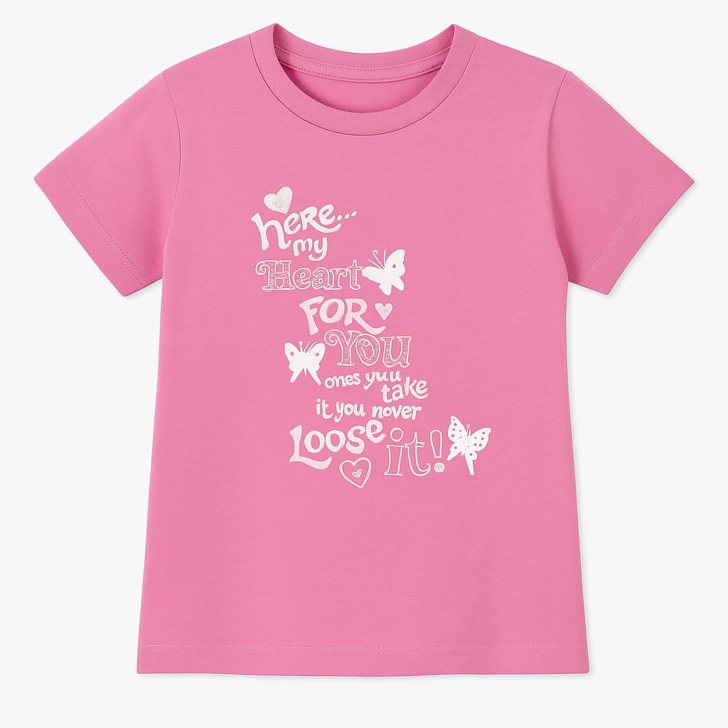 Remera Manga Corta Estampado Here My Heart con Tachas y Brillo