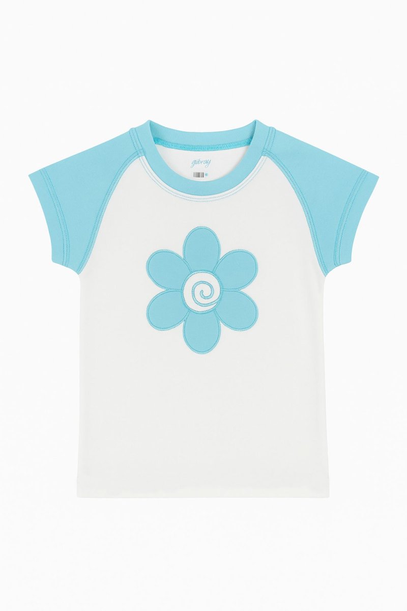 Remera Manga Corta Bordado Flor con Espiral