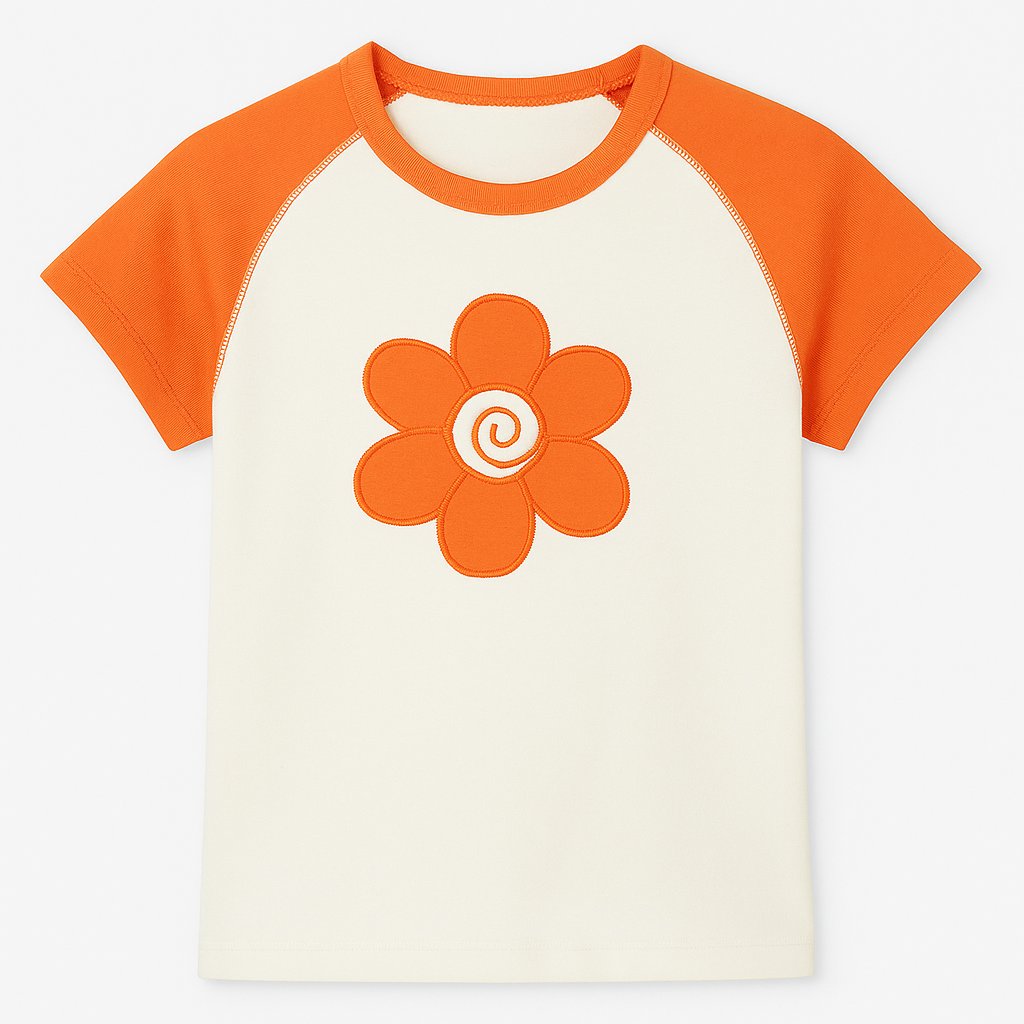 Remera Manga Corta Bordado Flor con Espiral