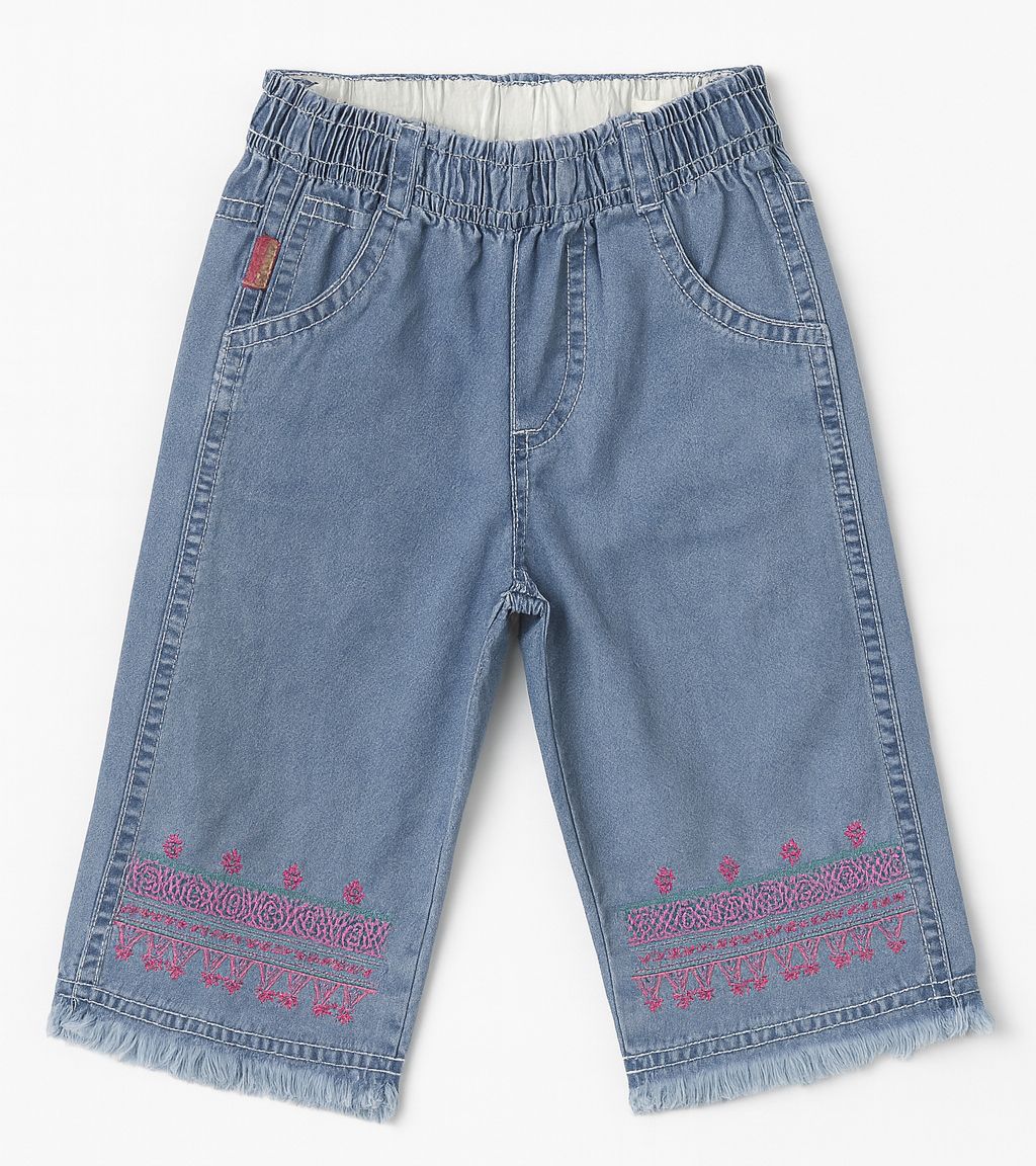 Pescadora de Jean concon Cintura Elastizada y Ruedo Bordado