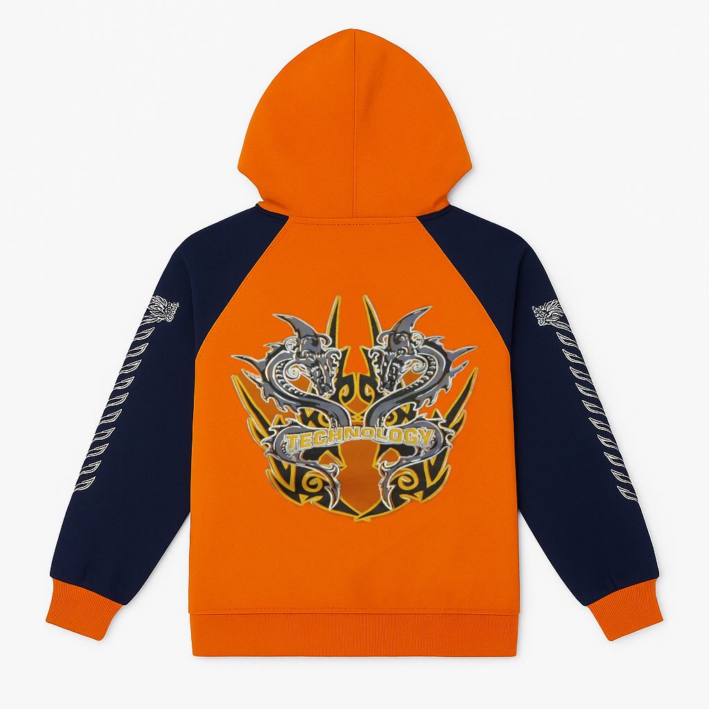 Buzo de Algodon Frizado con Capucha Estampado Dragones en la Espalda