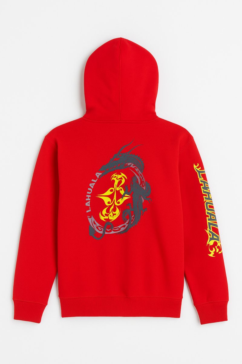 Buzo Frizado con Capucha con Estampado de Dragon en la Espalda