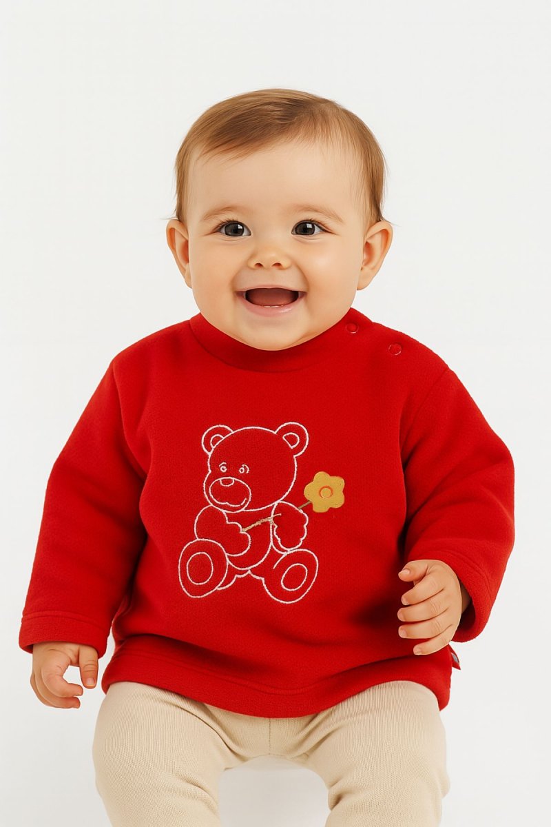 Buzo Polar Bordado Oso y Aplique Flor