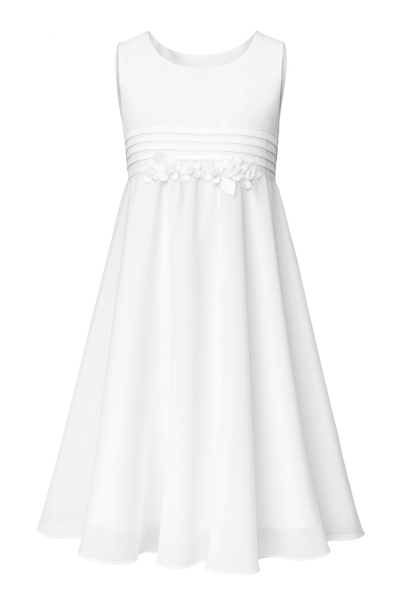 Vestido Comunion Sin Mangas con Broderie en Pecho y Faja