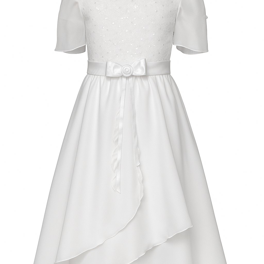 Vestido de Comunión con Manga Canesu de Encaje y Doble Falda