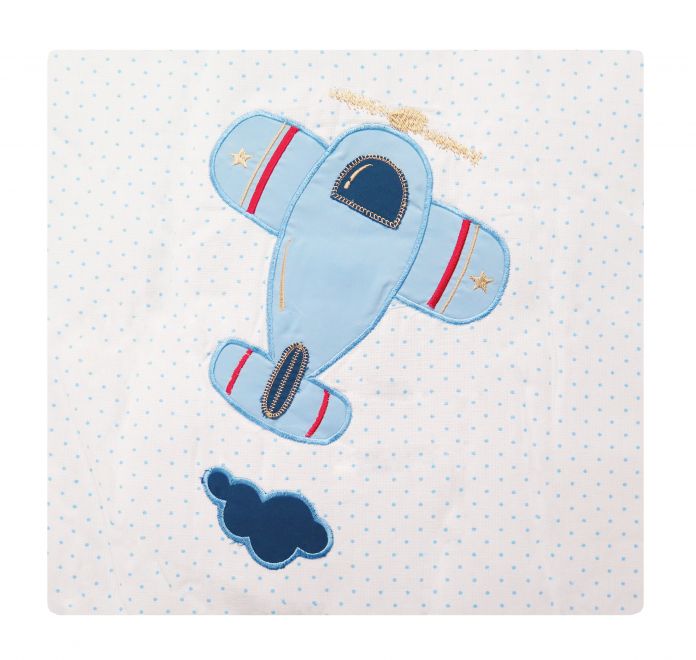 Acolchado 1 una Plaza Reversible Estampado Lunares y Aviones Bordados