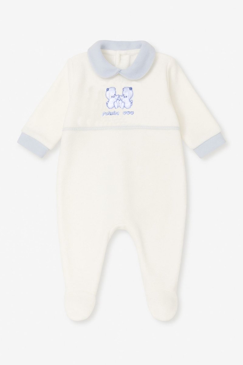 Enterito Manga Marla Polar Bordado Pinguinos y Cuello Baby