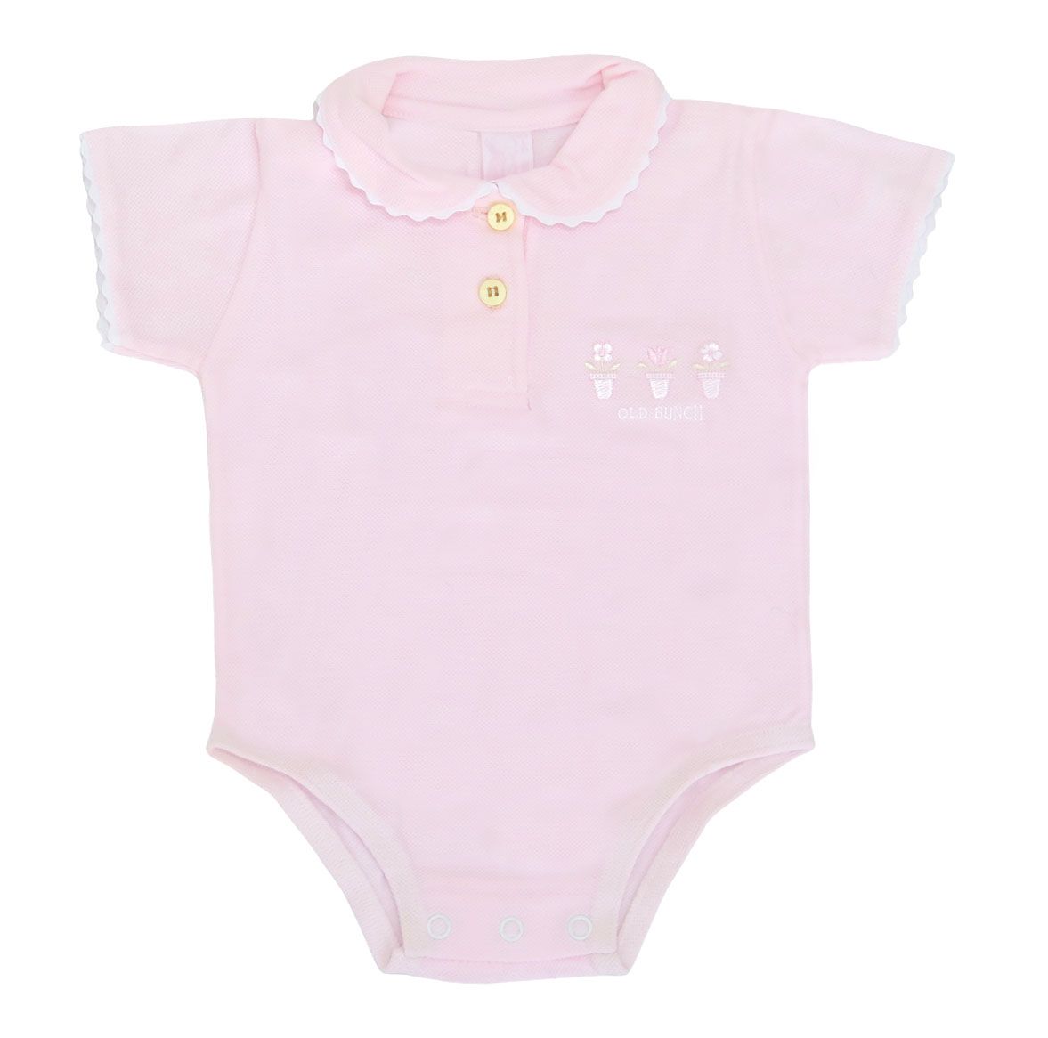 Body de Pique Manga Corta Bordado Flores