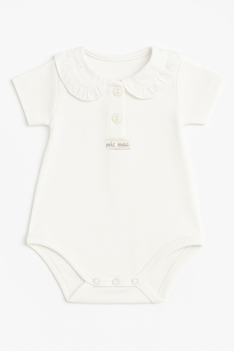 Body De Algodon Pañalero Manga Corta Cuello con Broderie