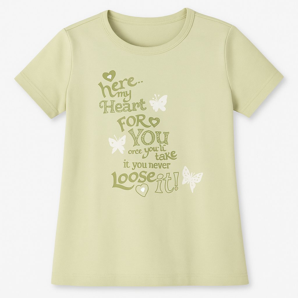 Remera Manga Corta Estampado Here My Heart con Tachas y Brillo