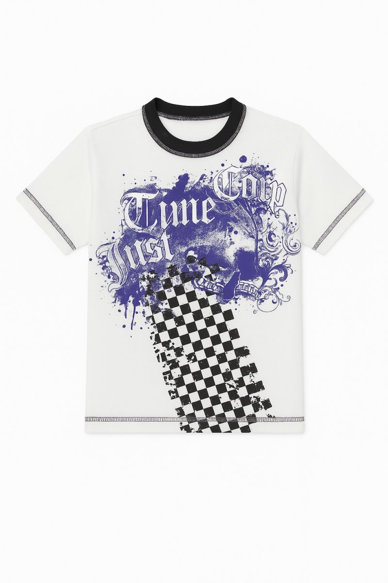 Remera Manga Corta Estampado Metalizado con Cuadros