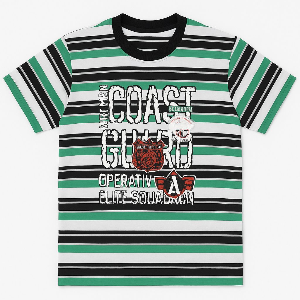 Remera Manga Corta Estampado Rayado y Escudo