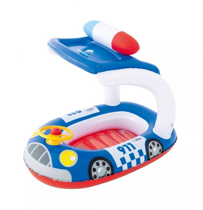 Bote Baby Boat con Techo y volante en forma de Coche de Policia - Auto / Inflable - Salvavidas