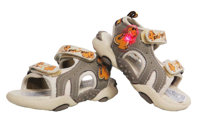 Sandalia Goma y Cuerina Doble Velcro con Aplique de Dinosaurio - con Luz