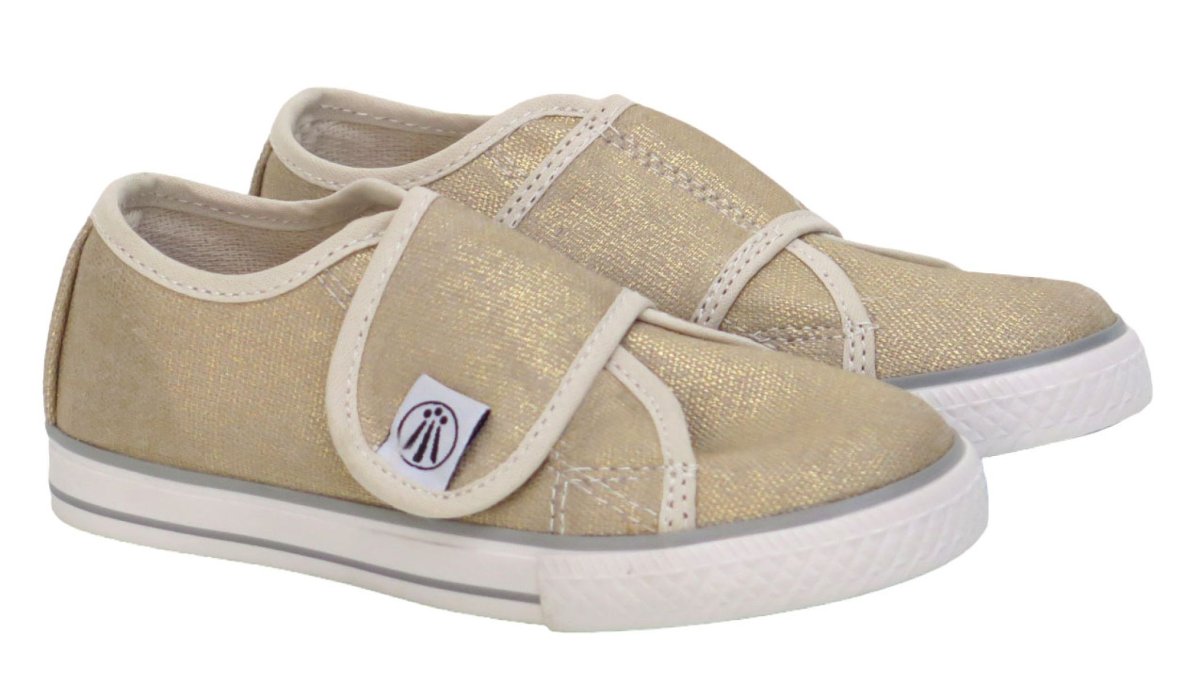 Zapatilla Tela Con Velcro Dorada