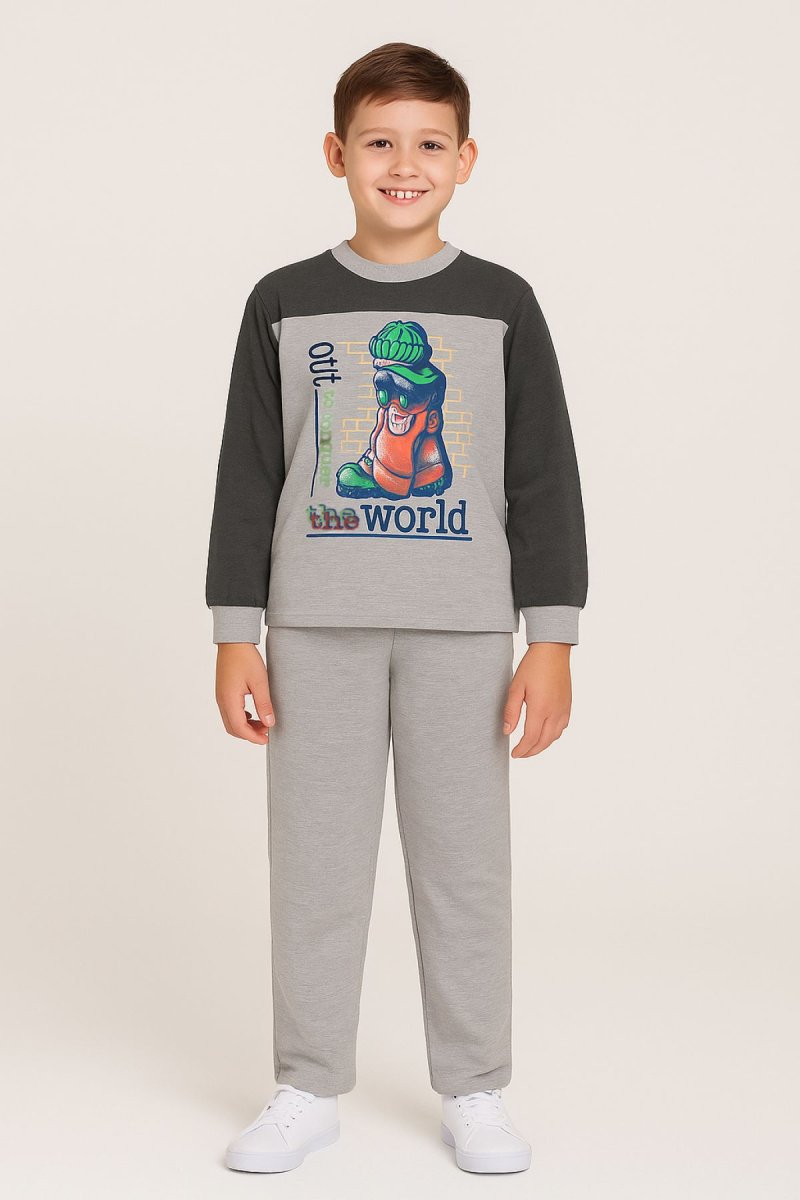 Conjunto Jogging Buzo Estampado Chico con Ladrillos y Pantalon