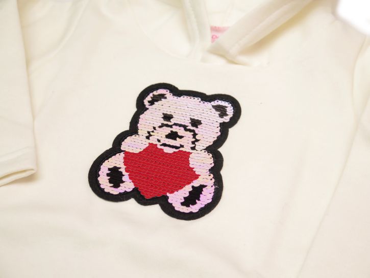 Buzo Frizado Aplique de Lentejuelas con Capucha