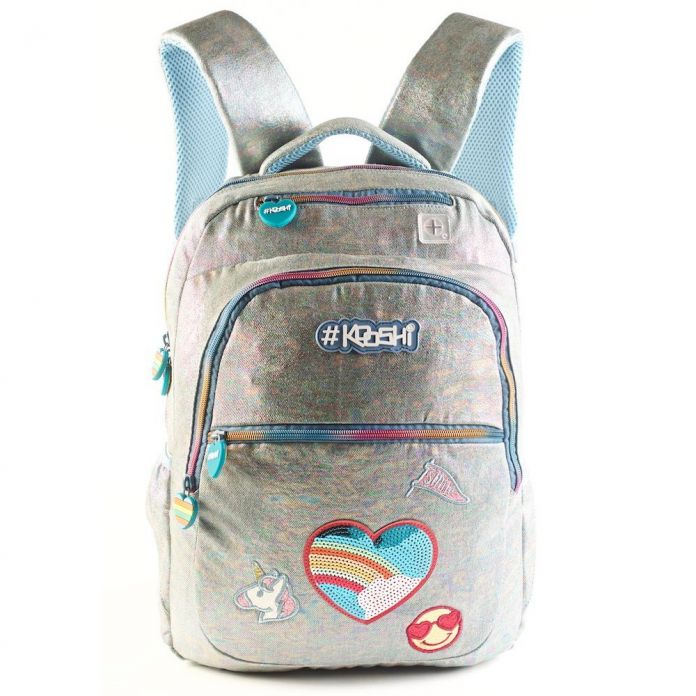 Mochila Espalda Kooshi 17" - 42 cm.- Unicornio + Corazon con Lentejuelas + Emoji