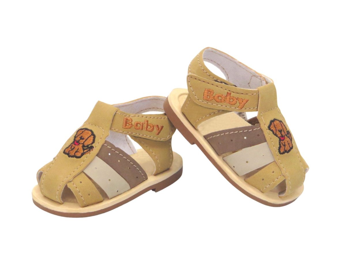 Sandalia de Cuerina Con Base y Velcro , Perro Bordado