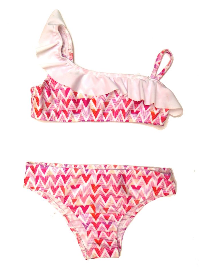 Malla De Baño 2 Piezas - Un Solo Hombro Con Volado Estampado Tribal