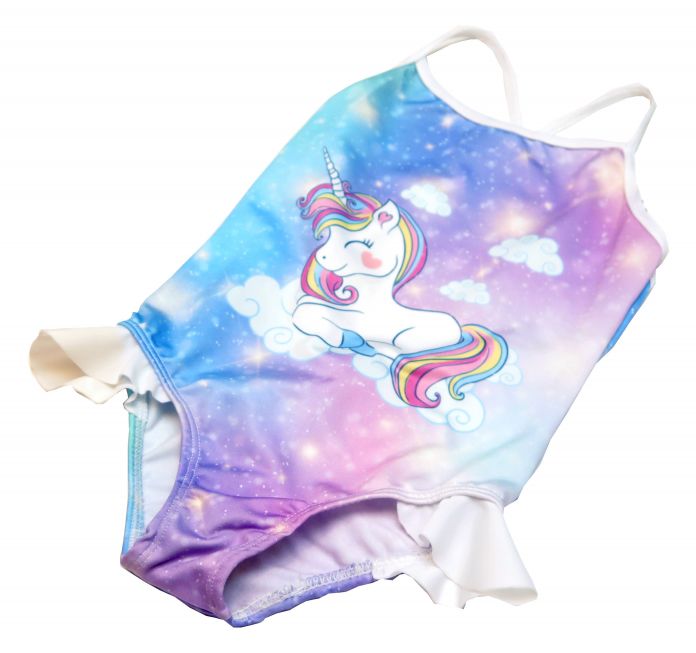 Malla De Baño Entera Estampado Unicornio Con Volado