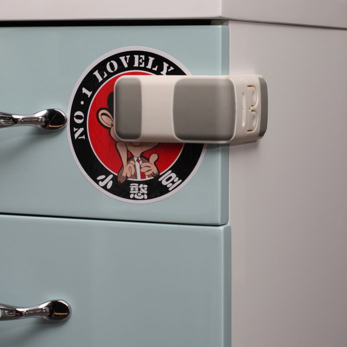 Traba cajon externo con doble boton de seguridad