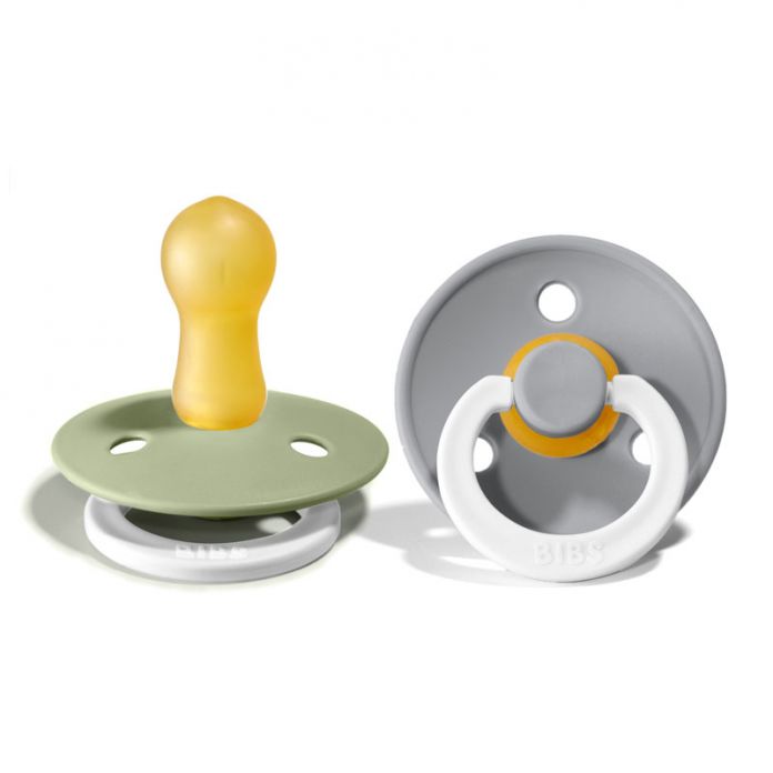 Chupete Bibs Colour Collection x 2 - Sage Glow / Cloud  Glow - Tetina De Caucho Natural - Latex - 6 - 18 Meses - Brilla En La Oscuridad