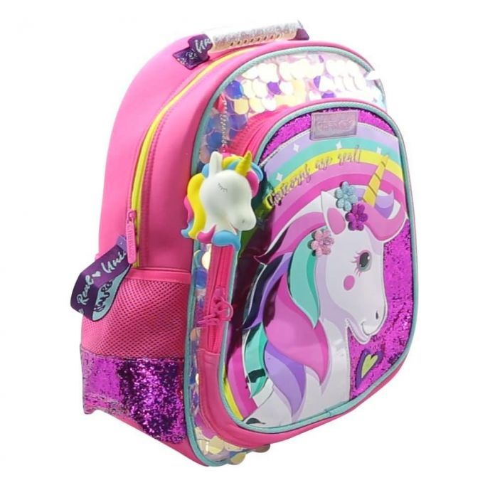 Mochila Espalda Unicornio Natal - Lentejuelas Y Glitter - Incluye Squishy