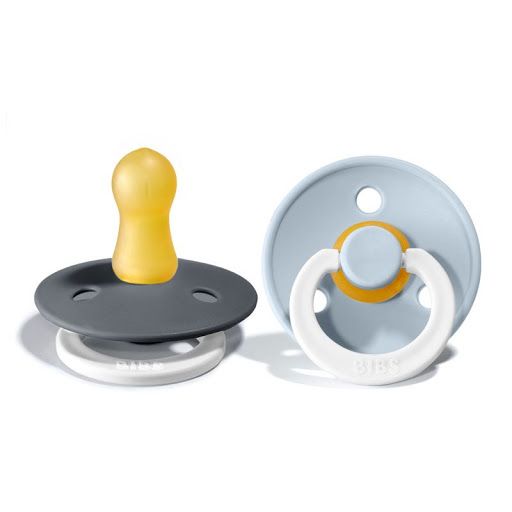Chupete Bibs Colour Pacifier x 2 - Iron Night / Baby Blue Night - Tetina De Caucho Natural - Latex - 0-6 Meses - Brilla En La Oscuridad