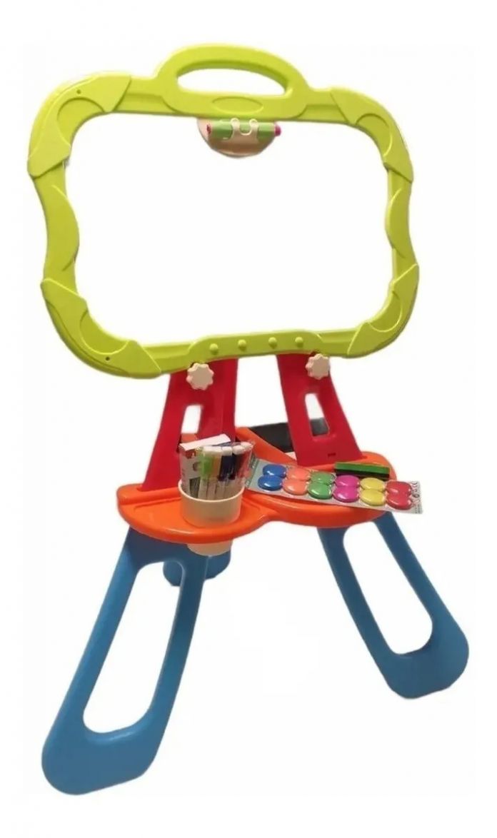 Pizarra con pie atril 3 funciones (pizarron tiza, pizarra marcadores y magnetica)