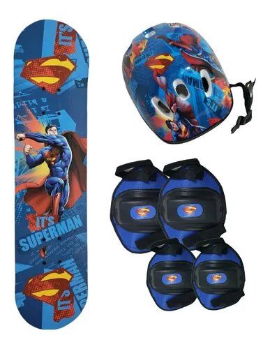 Skate DC Superman Con Kit De Proteccion - Rodilleras, Coderas, Casco Y Bolso Para Transportar