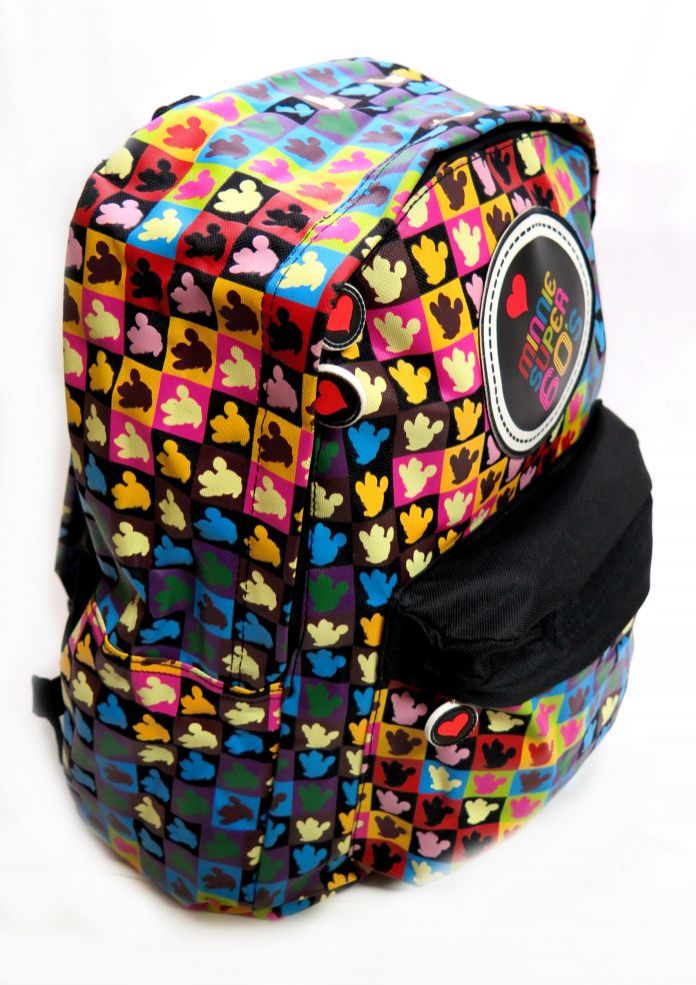 Mochila espalda Minnie Mickey super 60's blanca negra gris o colores con caritas de minnie