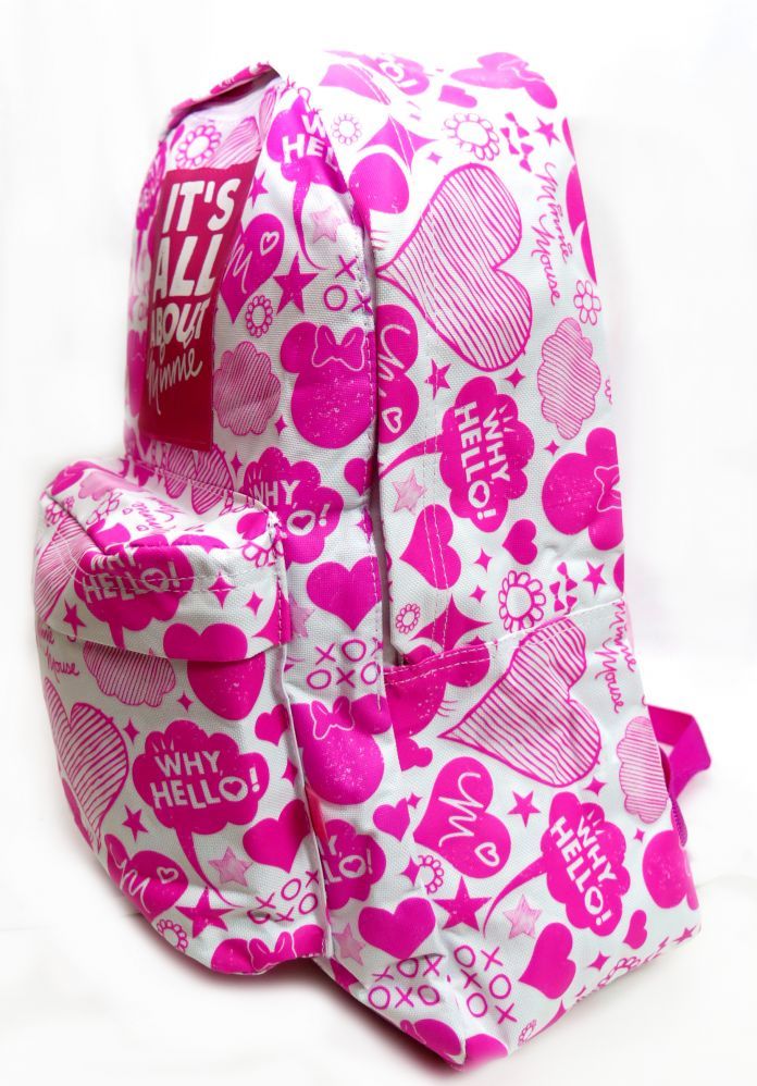 Mochilas grande 17 pulgadas Minnie roja y fucsia o blanca y rosa espalda dice its all about minnie