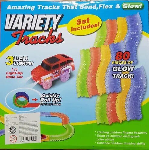 Variety Tracks - Pista Moldeable Flexible - Brilla en la Oscuridad - Inluye un auto + 80 tramos