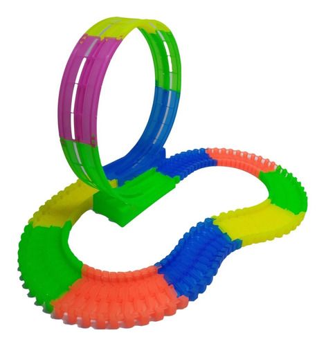Track King - Pista Moldeable Flexible - Vuelta 360 -  Brilla en la Oscuridad - Inluye Un Auto - 90 Piezas