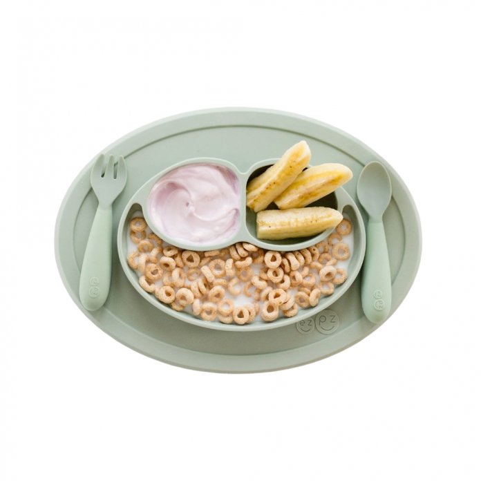 Plato De Silicona Con Divisiones + Tenedor + Cuchara - Mini Feeding Set - 12M+