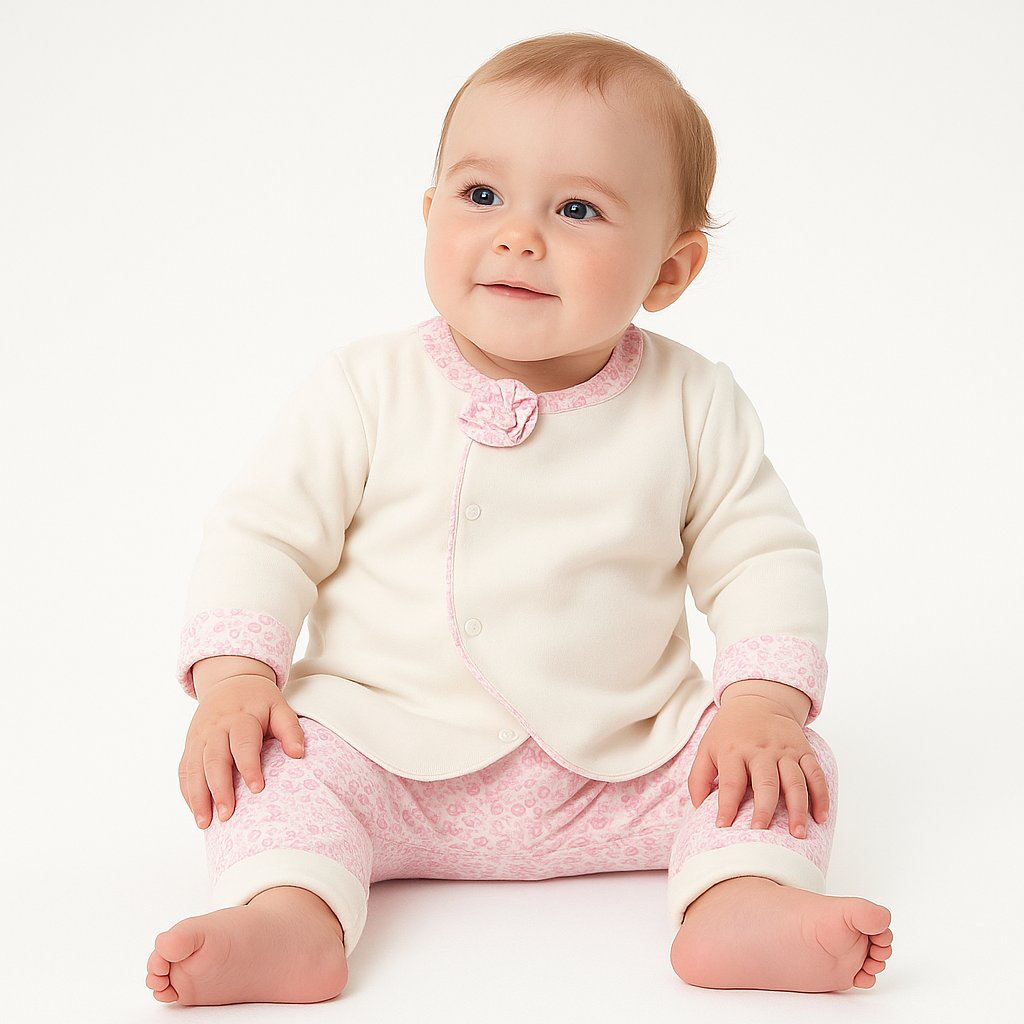 Conjunto Algodon Reversible Campera y Pantalon Sin Pie Estampado de Corazones o Flores