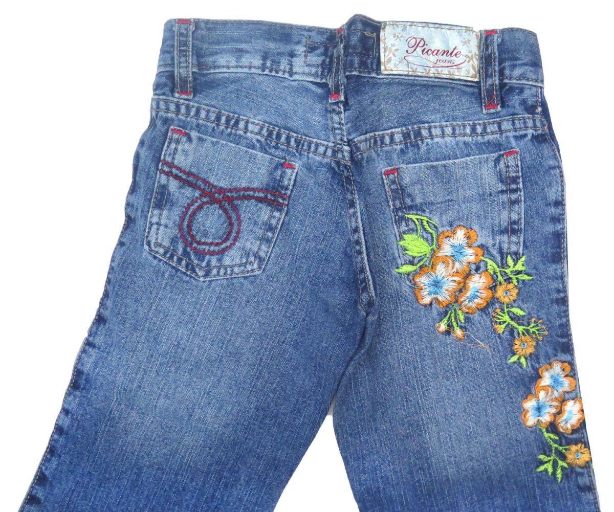 Pantalon de jean flores bordadas