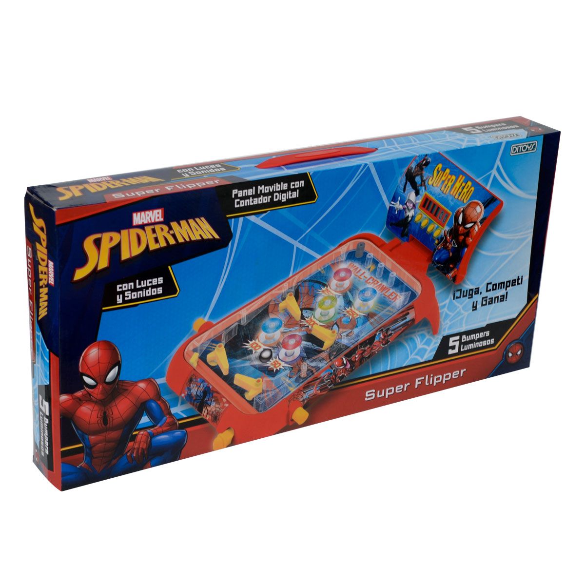 Juego De Mesa Super Flipper Spiderman Hombre Araña - Panel Con Contador Digital - 5 Bumpers Luminosos