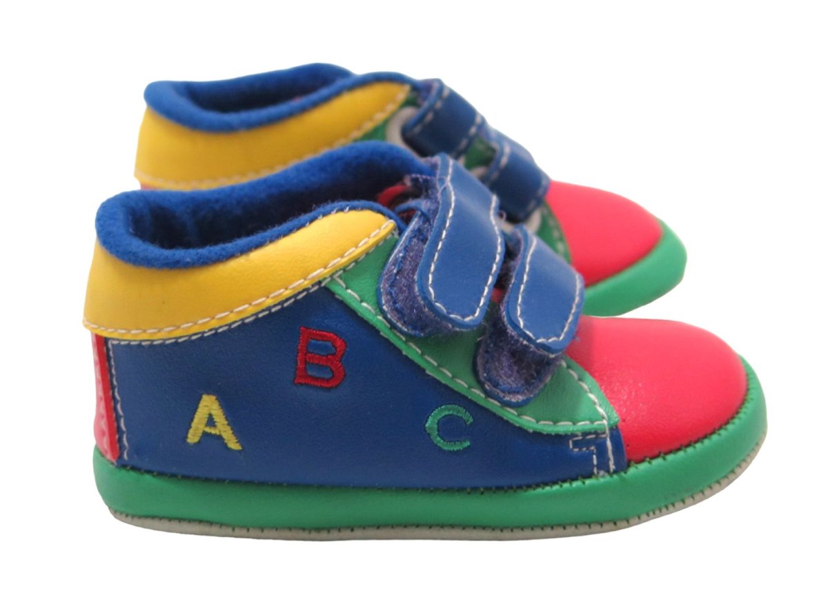 Botita cuerina con velcro combinada