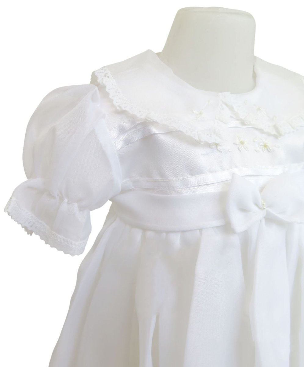 Vestido Bautismo manga corta Gasa bordada