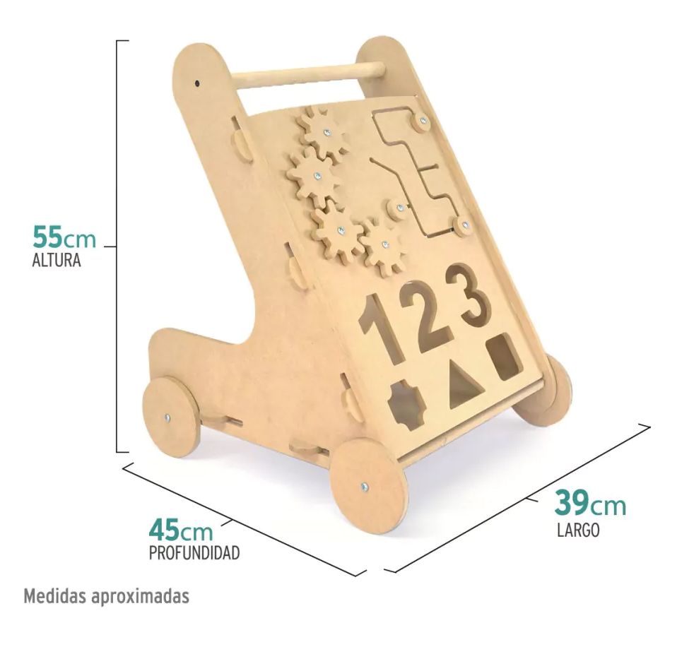 Caminador Montessori con Actividades - Didactico - con Encastres, Laberinto y Engranajes - en Madera MDF