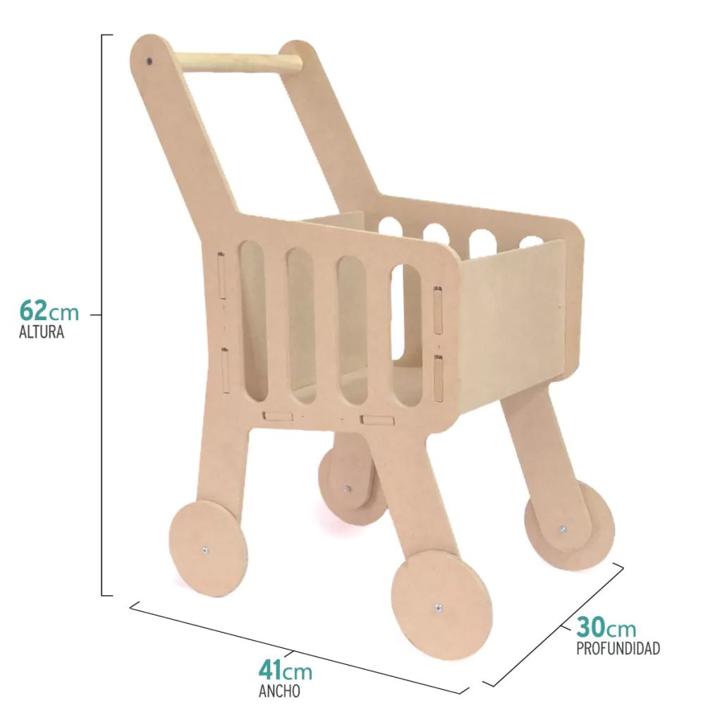 Carrito Changuito de Supermercado - Caminador - Montessori - en Madera MDF