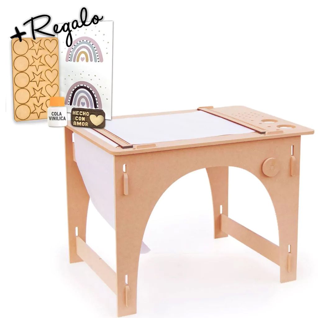 Mesa Pizarra para Dibujar / Pintar en Madera MDF - Didáctica Montessori + Rollo de Papel y accesorios