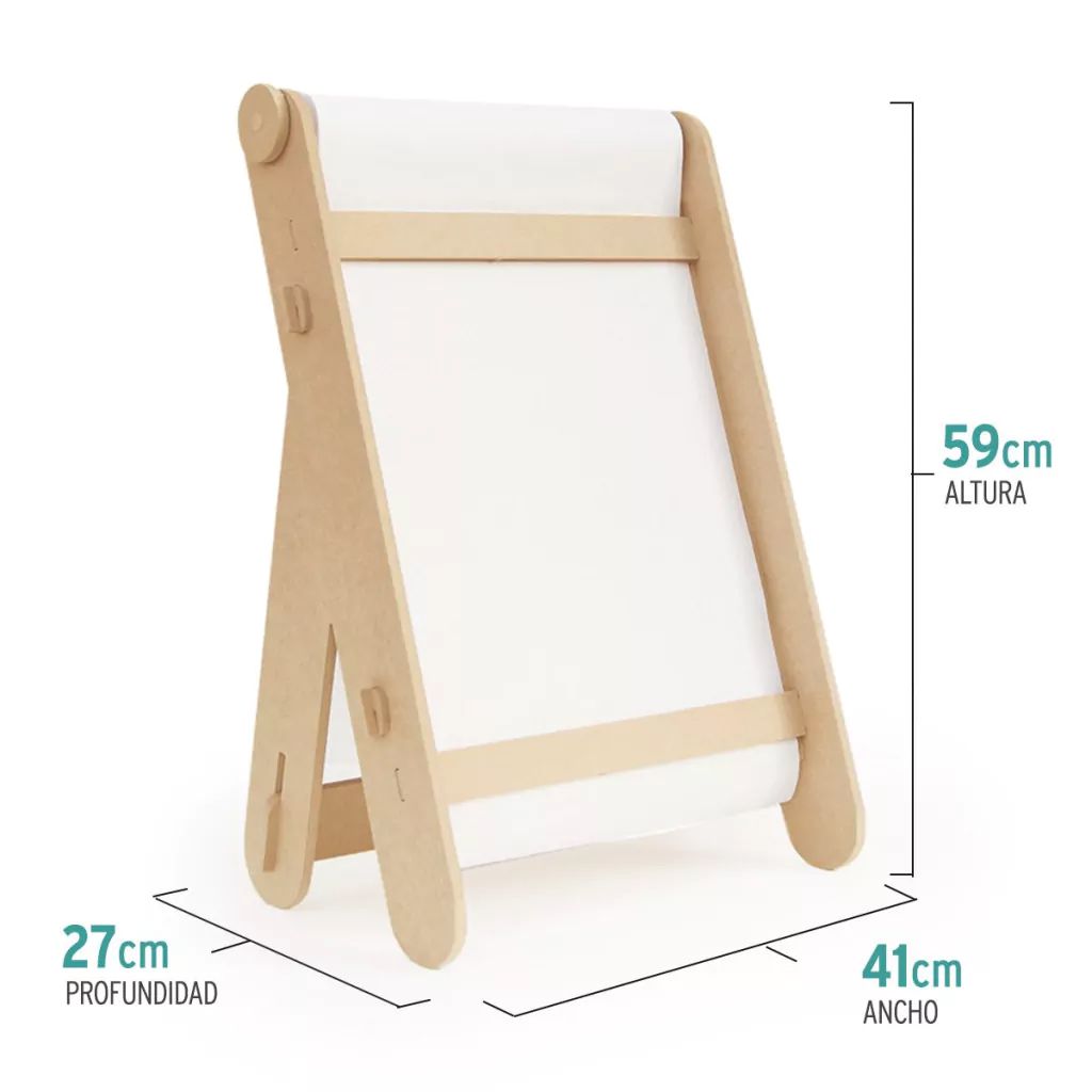 Atril Pizarra para Pintar / Dibujar - con Rollo de Papel Incluido - Pizarron Montessori - en Madera MDF