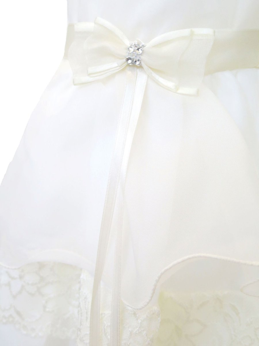 Vestido gasa con volados en encaje y cinta