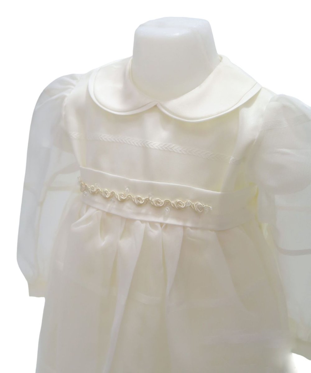 Vestido de Bautismo Manga Larga de gasa con falda bordada