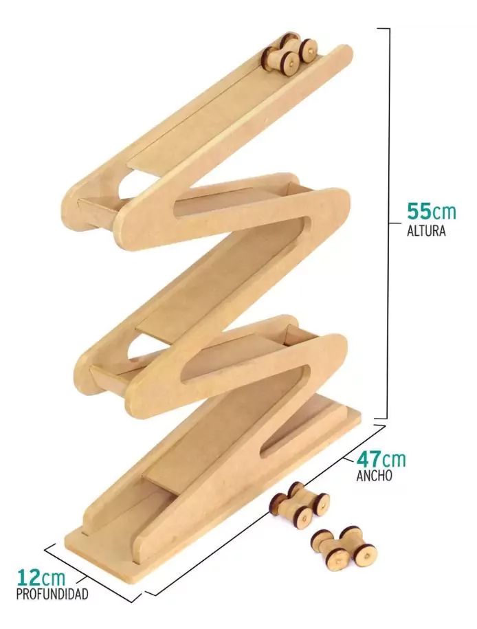Rampa de Autos + 3 Autitos - En Madera MDF - Montessori