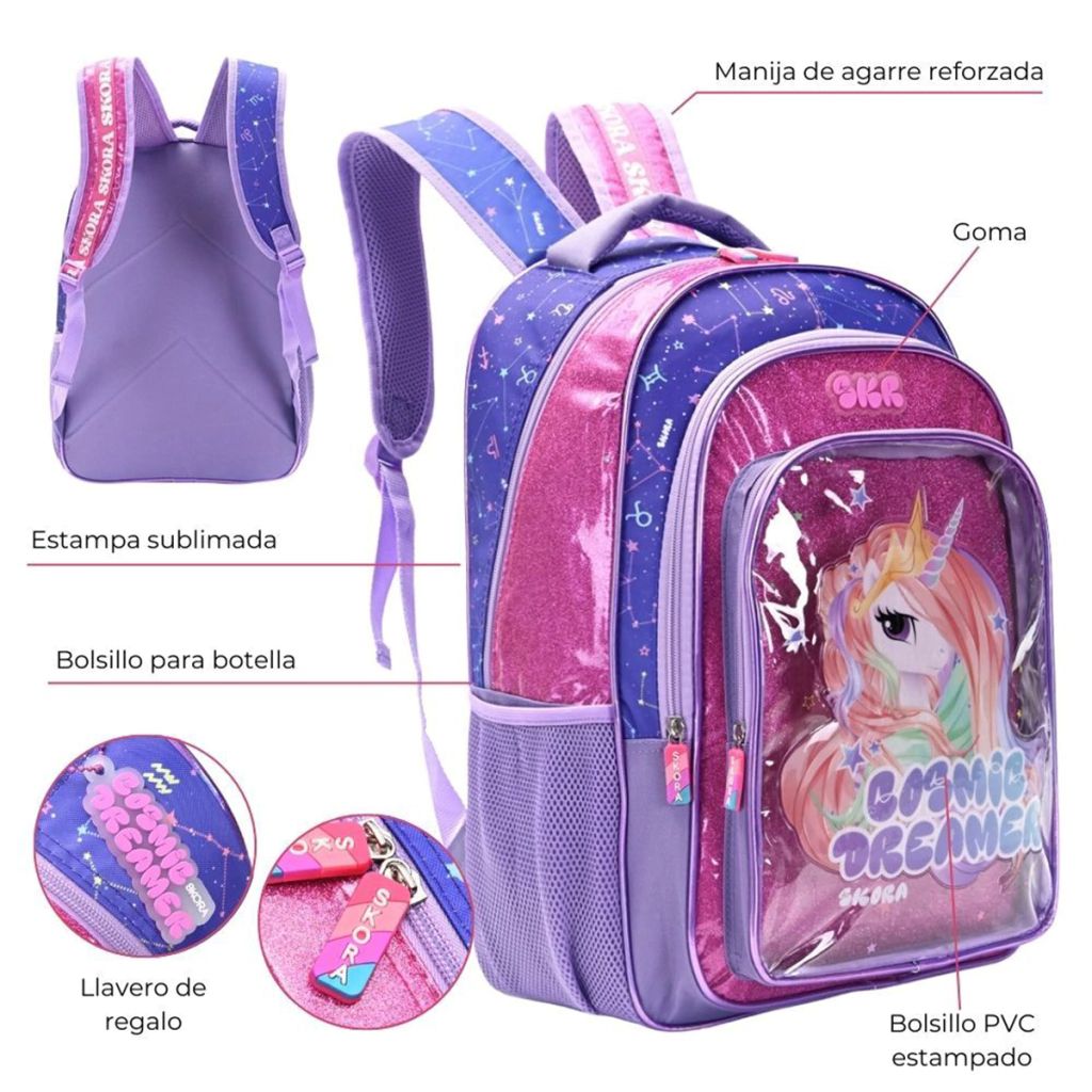 Mochila Espalda Escolar Unicornio con Brillos