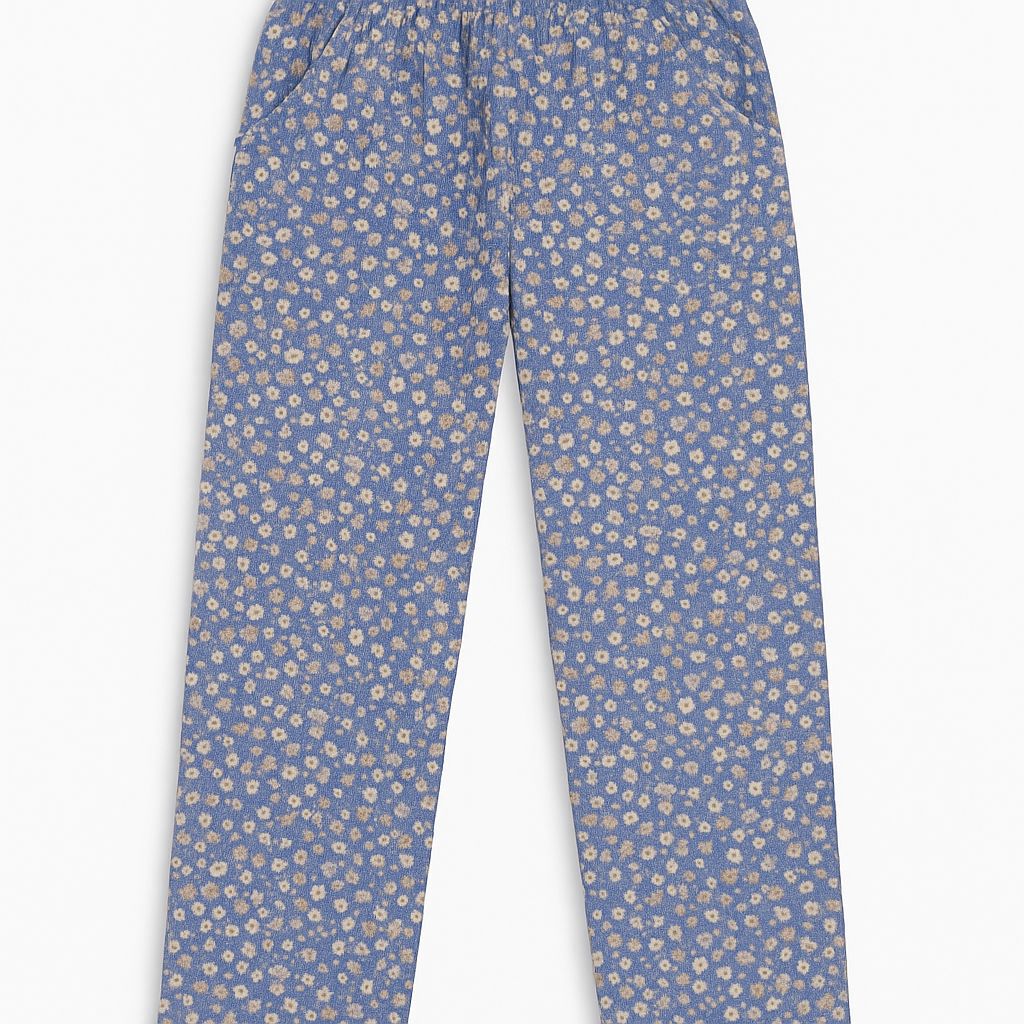 Pantalon de Corderoy estampado de flores con cintura Elastizada